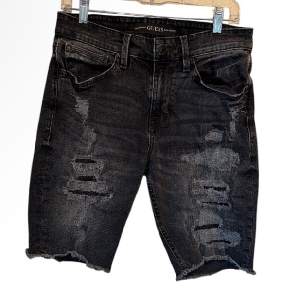 GUESS Men's Distressed Black Denim Shorts slim size 31 stretch - Picture 1 of 4